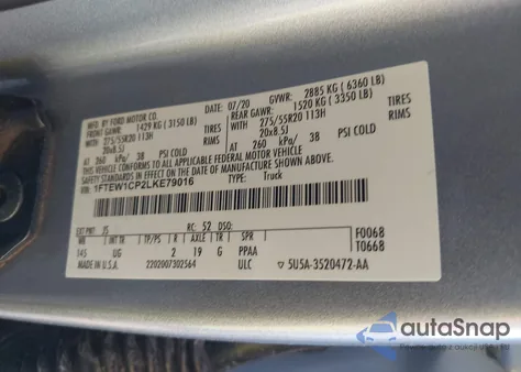 2020 Ford F-150 Xlt из США, поврежденный, VIN 1FTEW1CP2LKE79016